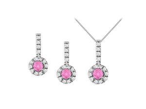 September Birthstone Pink Sapphire with CZ Halo Earrings and Pendant in 925 Sterling Silver September Birthstone Pink Sapphire with CZ Halo Earrings and Pendant in 925 Sterling Silver