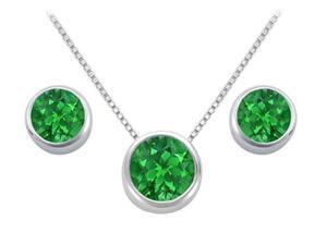 Frosted Emerald Pendant and Stud Earrings Set in Sterling Silver 2.00 Carat Total Gem Weight Frosted Emerald Pendant and Stud Earrings Set in Sterling Silver 2.00 Carat Total Gem Weight