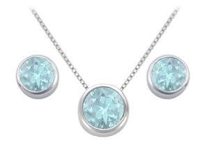 Created Aquamarine Pendant and Stud Earrings Set in Sterling Silver 2.00 CT TGW Created Aquamarine Pendant and Stud Earrings Set in Sterling Silver 2.00 CT TGW