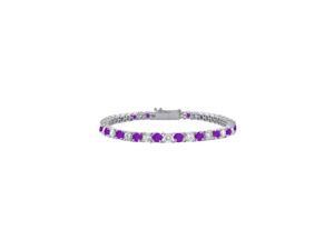 Amethyst and Cubic Zirconia Prong Set 10K White Gold Tennis Bracelet 2.00 CT TGW Amethyst and Cubic Zirconia Prong Set 10K White Gold Tennis Bracelet 2.00 CT TGW