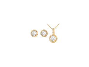 April Birthstone Cubic Zirconia Halo Earrings and Pendant in 14K Yellow Gold April Birthstone Cubic Zirconia Halo Earrings and Pendant in 14K Yellow Gold