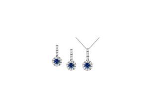 September Birthstone Sapphire with CZ Halo Earrings and Pendant in 14K White Gold September Birthstone Sapphire with CZ Halo Earrings and Pendant in 14K White Gold