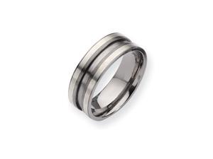 Titanium and Silver, 8mm Grooved Satin Ring - Size 6 Titanium and Silver, 8mm Grooved Satin Ring - Size 6