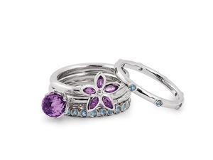 Sterling Silver Stackable Amethyst Flower Ring Set Size 9 Sterling Silver Stackable Amethyst Flower Ring Set Size 9