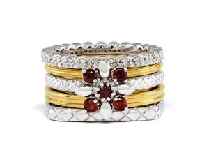 Sterling Silver & 18K Gold Plated Garnet Flower Ring Set Size 5 Sterling Silver & 18K Gold Plated Garnet Flower Ring Set Size 5