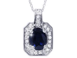 1 7/8ct Oval Genuine Blue Sapphire & Diamond Halo Pendant 14K White Gold 1 7/8ct Oval Genuine Blue Sapphire & Diamond Halo Pendant 14K White Gold