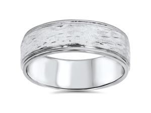 Hand Etched 6mm Dome Wedding Band 10K White Gold Hand Etched 6mm Dome Wedding Band 10K White Gold