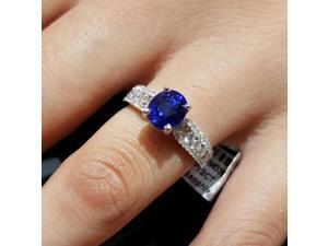 Medium Blue Genuine Sapphire & Pave VS Diamond Ring 18K White Gold 2.72 Carat Medium Blue Genuine Sapphire & Pave VS Diamond Ring 18K White Gold 2.72 Carat