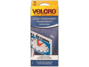 Velcro 91302 Sticky-Back Hook & Loop Fasteners 5/8 Diameter Coins Clear 75 per Pack Velcro 91302 Sticky-Back Hook & Loop Fasteners 5/8 Diameter Coins Clear 75 per Pack