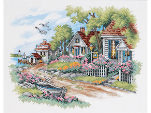 Cottages By The Sea Stamped Cross Stitch Kit-14"X11" Cottages By The Sea Stamped Cross Stitch Kit-14"X11"
