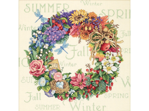 Gold Collection Wreath Of All Seasons Counted Cross Stitch K-14"X14" Gold Collection Wreath Of All Seasons Counted Cross Stitch K-14"X14"