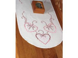 Stamped Perle Edge Dresser Scarf 15"X42"-Three Hearts Stamped Perle Edge Dresser Scarf 15"X42"-Three Hearts