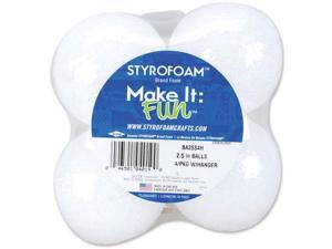 Styrofoam Ball 2-1/2" 4/pkg-White Styrofoam Ball 2-1/2" 4/pkg-White