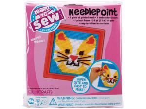 Cat Learn To Sew Needlepoint Kit-6"X6" Pink Frame Cat Learn To Sew Needlepoint Kit-6"X6" Pink Frame