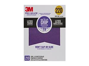 Pro Grade No-Slip Grip Advanced Sandpaper, 9 X 11"es, 220 Grit, 20/Pack 3M Pro Grade No-Slip Grip Advanced Sandpaper, 9 X 11"es, 220 Grit, 20/Pack 3M
