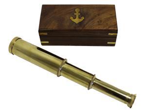 9" Handheld Brass Telescope - Nautical Pirate Spy Glass with Wood Box 9" Handheld Brass Telescope - Nautical Pirate Spy Glass with Wood Box