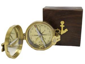 Brass Lensatic Desktop Compass w/Wooden Box: Military Collection Brass Lensatic Desktop Compass w/Wooden Box: Military Collection