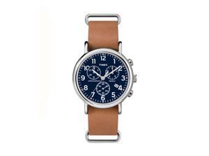 Timex Weekender Chrono Oversized Round ST Case Blue Chrono Dial Tan Strap Watch Timex Weekender Chrono Oversized Round ST Case Blue Chrono Dial Tan Strap Watch