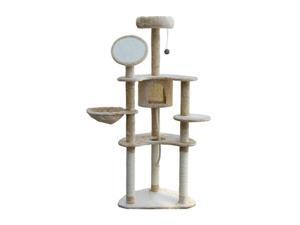 Pawhut 60" Cat Tree Condo Pet Scratcher Furniture - Cream Pawhut 60" Cat Tree Condo Pet Scratcher Furniture - Cream