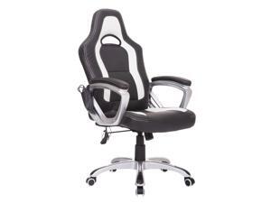 HomCom Race Car Style PU Leather Heated Massaging Office Chair - Black / White HomCom Race Car Style PU Leather Heated Massaging Office Chair - Black / White