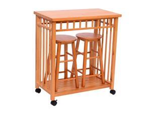 Homcom 32" Rolling Wooden Storage Cart Kitchen Trolley w/ Stools Homcom 32" Rolling Wooden Storage Cart Kitchen Trolley w/ Stools