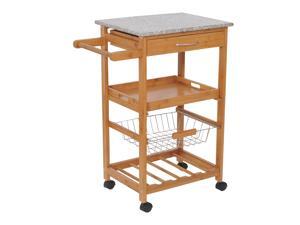 HomCom 31" Rolling Wooden Kitchen Trolley Cart with Wine Rack – Granite Top HomCom 31" Rolling Wooden Kitchen Trolley Cart with Wine Rack – Granite Top