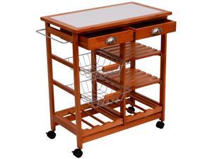 HomCom 29" Portable Rolling Tile Top Kitchen Trolley Cart w/ 6 Bottle Wine Rack HomCom 29" Portable Rolling Tile Top Kitchen Trolley Cart w/ 6 Bottle Wine Rack