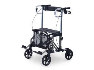 HomCom Four Wheel Folding Rollator Walker Transport Chair w/ Back Support - Black HomCom Four Wheel Folding Rollator Walker Transport Chair w/ Back Support - Black