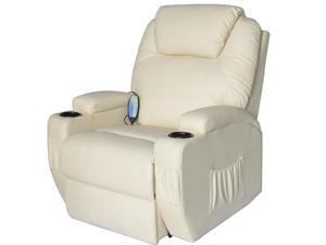 HomCom Deluxe Heated Vibrating PU Leather Massage Recliner Chair - Cream HomCom Deluxe Heated Vibrating PU Leather Massage Recliner Chair - Cream