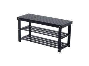 HomCom Bamboo Shoe Rack Bench - Black HomCom Bamboo Shoe Rack Bench - Black