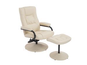 HomCom Leather Recliner and Ottoman Set - Cream HomCom Leather Recliner and Ottoman Set - Cream
