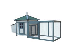Pawhut 77" Premium Wooden Chicken Coop w/ Backyard Run and Nesting Box - White & Dark Grey Pawhut 77" Premium Wooden Chicken Coop w/ Backyard Run and Nesting Box - White & Dark Grey