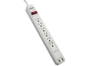 Tripp Lite TLP606USB Protect It! 6- Outlet Surge Protector, 6-ft. Cord, 990 Joules, 2 USB Charging Ports (2.1A), Gray Housing Tripp Lite TLP606USB Protect It! 6- Outlet Surge Protector, 6-ft. Cord, 990 Joules, 2 USB Charging Ports (2.1A), Gray Housing