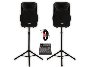 Technical Pro PVOLT15 Active 3000 Watt 15" Speaker Pair with Mixer Cables and Stands PVOLT15-MPK2 Technical Pro PVOLT15 Active 3000 Watt 15" Speaker Pair with Mixer Cables and Stands PVOLT15-MPK2