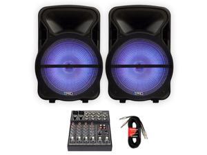 Technical Pro PVOLT15LBT Bluetooth 15" Powered Speakers with LED Lights Mixer and Cables Technical Pro PVOLT15LBT Bluetooth 15" Powered Speakers with LED Lights Mixer and Cables