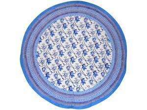 Ajit Flowers Block Print Round Cotton Tablecloth 70" Blue Ajit Flowers Block Print Round Cotton Tablecloth 70" Blue