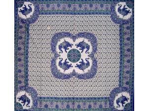Good Luck Elephant Tapestry Cotton Bedspread 108" x 102" Queen-King Blue Good Luck Elephant Tapestry Cotton Bedspread 108" x 102" Queen-King Blue