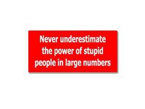 Never Underestimate The Power Of Stupid People Sticker - 7" (width) X 3.3" (height) Never Underestimate The Power Of Stupid People Sticker - 7" (width) X 3.3" (height)