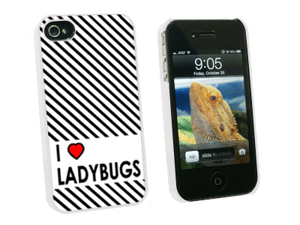 I Love Heart Ladybugs - Snap On Hard Protective Case for Apple iPhone 4 4S - White I Love Heart Ladybugs - Snap On Hard Protective Case for Apple iPhone 4 4S - White