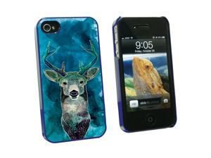 Deer Watercolor Blue - Hunting - Snap On Hard Protective Case for Apple iPhone 4 4S - Blue Deer Watercolor Blue - Hunting - Snap On Hard Protective Case for Apple iPhone 4 4S - Blue
