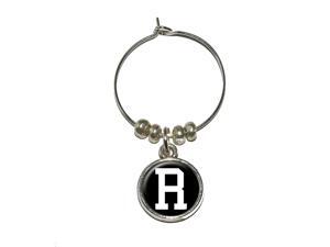 Letter R Initial Black White Wine Glass Charm Drink Stem Marker Ring Letter R Initial Black White Wine Glass Charm Drink Stem Marker Ring
