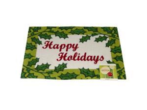 Happy Holidays Door Mat Green Holly Border Throw Accent Rug Happy Holidays Door Mat Green Holly Border Throw Accent Rug