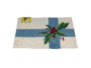 Holiday Door Mat Blue Bow & Holly Plush Throw Accent Rug Holiday Door Mat Blue Bow & Holly Plush Throw Accent Rug