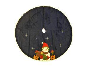 Trimmery Blue Felt Snowman & Birdhouse Christmas Tree Skirt Xmas Holiday Trimmery Blue Felt Snowman & Birdhouse Christmas Tree Skirt Xmas Holiday