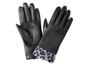 Merona Womens Black Leather Gloves with Gray Leopard Print Cuff Merona Womens Black Leather Gloves with Gray Leopard Print Cuff