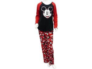 Disney Womens Mickey Mouse Red & Black Pajamas Fleece Sleep Set PJs Disney Womens Mickey Mouse Red & Black Pajamas Fleece Sleep Set PJs