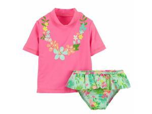 Carters Infant Girls Pink Swimming Suit Hawaiian Rash Guard Cover Up Swim Set Carters Infant Girls Pink Swimming Suit Hawaiian Rash Guard Cover Up Swim Set