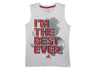 Adidas Boys White I'm The Best Ever Sleeveless Athletic Shirt Adidas Boys White I'm The Best Ever Sleeveless Athletic Shirt
