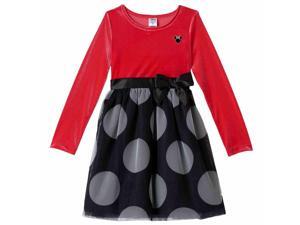 Disney Toddler & Little Girls Red Velour & Black Dot Ruffled Long Sleeved Dress Disney Toddler & Little Girls Red Velour & Black Dot Ruffled Long Sleeved Dress
