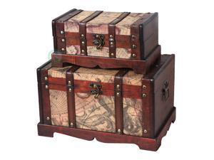 Old World Map Wooden Trunk Set of 2 Old World Map Wooden Trunk Set of 2
